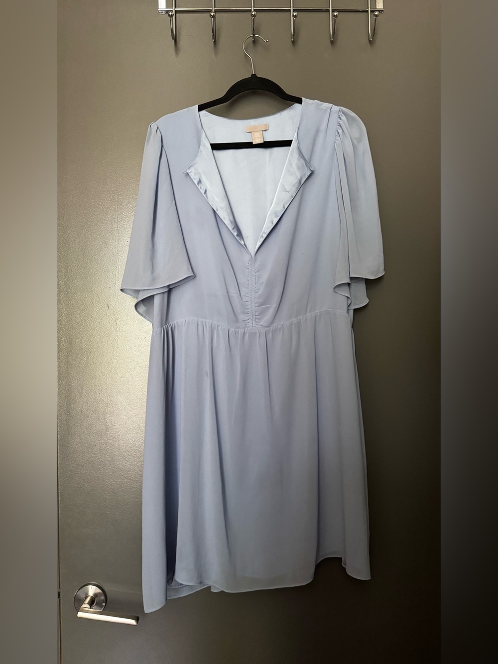 H&M Soft Powder Blue V-Neck Dress with Flutter Sleeves